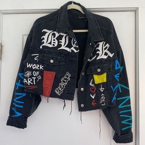 ART BASEL Custom Painted Signature 8 Cropped Denim Jacket
